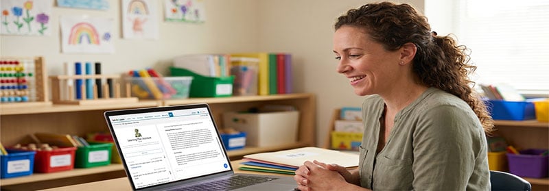 Teacher smiling while using Airma to draft IEP SMART goals Teacher smiling while using Airma to draft IEP SMART goals